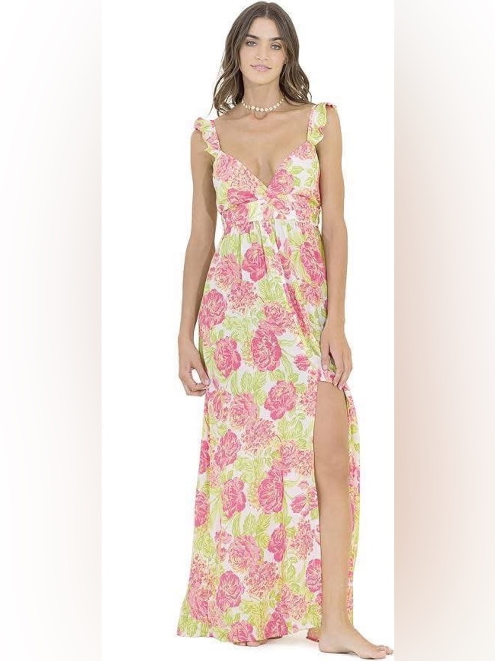 Maaji Floral Pink & Green sleeveless Maxi Dress